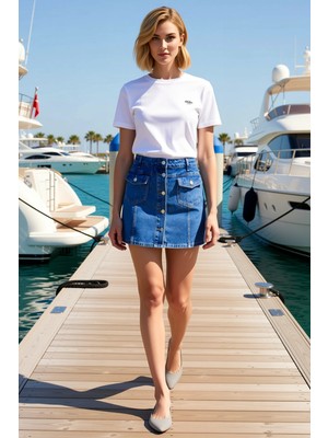 Benerly Kadın Şort Etek Yüksek Bel Düğme Detaylı Denim Kısa Boy Rigid Dokuma Boru Paça Kesim