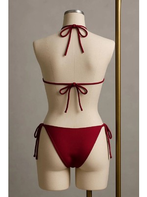 Modadua Kadın Bordo Yandan ve Boyundan Bağlamalı Bikini Mayo Takımı
