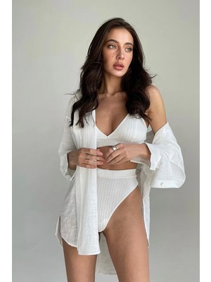 Modadua Kadın Beyaz Yüksek Bel Dolgusuz Slip Takım