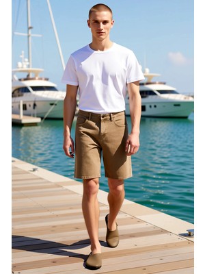 Benerly Erkek Şort Kot Bermuda Baggy Geniş Kesim Straight Kalıp Düz Desen Normal Bel Kısa Boy Rigid