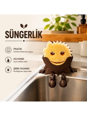 Luvena Sevimli Süngerlik Mutfak Evye Sünger Tutucu | Lavabo Kenarı Sünger Organizeri | Dekoratif Süngerlik Turuncu