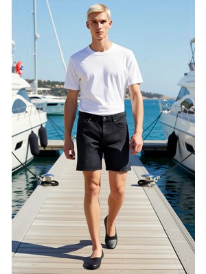 Benerly Erkek Şort Kot Bermuda Baggy Geniş Kesim Straight Kalıp Düz Desen Normal Bel Kısa Boy Rigid