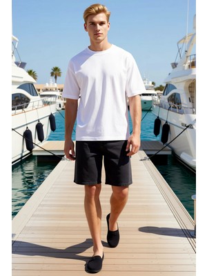 Benerly Erkek Şort Denim Regular Fit Straight Kalıp Normal Bel Geniş Paça Kısa Düz Desen Rigid Dokuma