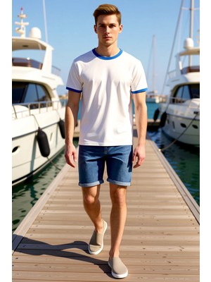 Benerly Erkek Şort Slim Fit Kot Normal Bel Destroylu Yıpratmalı Dar Paça Denim Kumaş Yazlık Kısa Boy
