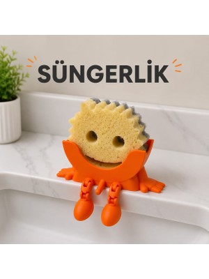 Luvena Sevimli Süngerlik Mutfak Evye Sünger Tutucu | Lavabo Kenarı Sünger Organizeri | Dekoratif Süngerlik Turuncu