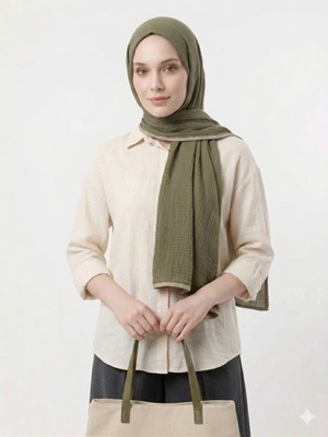 Ang-Scarf 75 x 180 Soft Yeşil Renk Müslin Şal - Ağırlık Yapmaz - Ütü Gerekmez - Dört Mevsim Kullanıma Uygun - Kayma Yapmaz