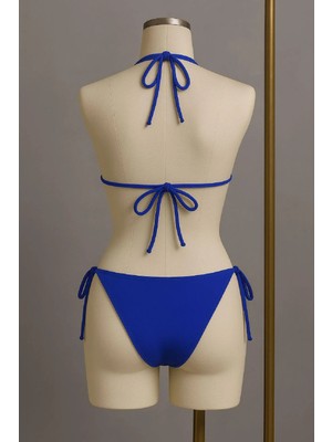Modadua Kadın Mavi Yandan ve Boyundan Bağlamalı Bikini Mayo Takımı