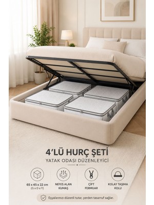 Çınar Ev Tekstil 4’lü Büyük Boy Hurç Seti Baza Altı Yatak Altı Düzenleyici Organizer