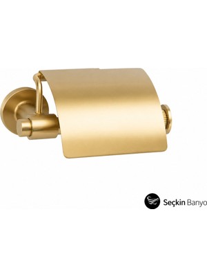 System Banyo Aksesuarları  Ezel Kapaklı Tuvalet Kağıtlığı Saten Altın