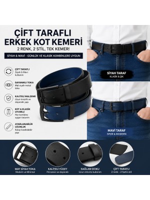 Big Store BAYDRN Erkek Kot Kemeri Mat Siyah Tokalı Günlük Jean Kemeri Çift Taraflı Tasarım