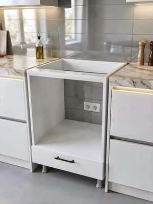 Asude Home Ankastre Dolabı, Ankastre Fırın Ocak Modülü, Ayarlanabilir Ayaklı, Mutfak Dolabı, Kapaklı, Beyaz, Ankastre Kabini