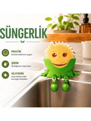 Luvena Sevimli Süngerlik Mutfak Evye Sünger Tutucu | Lavabo Kenarı Sünger Organizeri | Dekoratif Süngerlik Turuncu