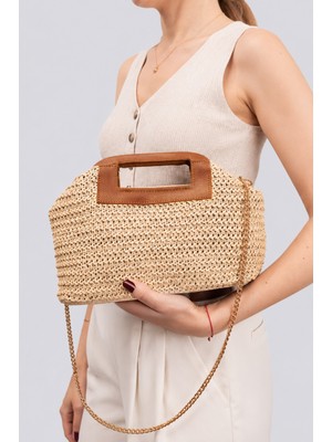 Westbag Rafya Örgü Hasır Burslu Zincirli Clutch El Omuz Çanta