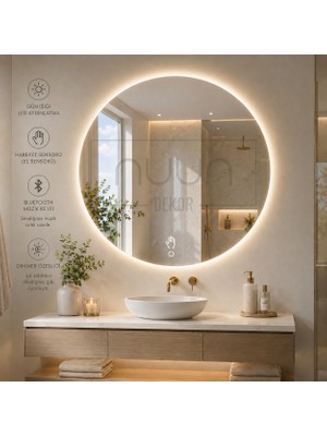 Nuun Dekor Bluetooth Hoparlörlü Hareket Sensörlü LED Ayna – Dimmer Özellikli