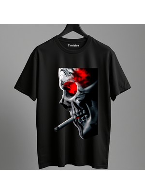 Timisiva Sigara Kurukafa Erkek Kadın Premium Tişört %100 Pamuk Oversize Basic Günlük Şık T-Shirt