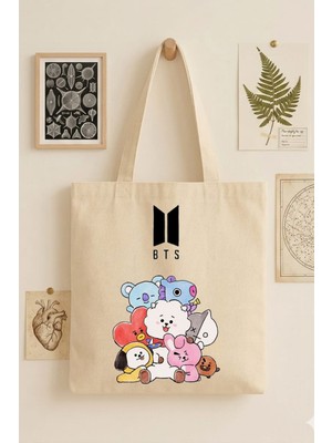 BarsDepo Bts Baskılı Unisex Gabarin Bez Çanta  Çocuk/yetişkin