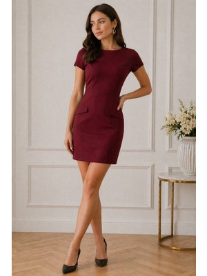 Rosa By Belle Kadın Mini Elbise Düz Yaka Kısa Kollu Dar Kesim 2356