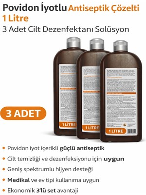 Povidon Iyotlu Baticonal Antiseptik Çözelti 1 Litre x 3 Adet Cilt Dezenfektanı Solüsyon
