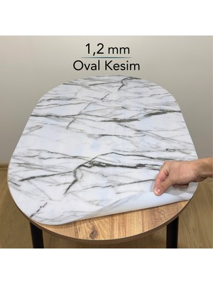 Overdal Oval 1,2 mm Mermer Desenli Kalın Pvc Masa Örtüsü Kaymaz Masa Koruyucu (Düz Hatlı Masa Uyumlu) - D01