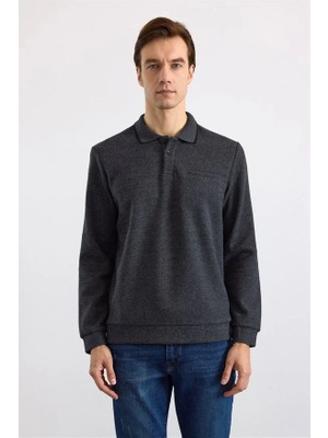 Süvari Antrasit Regular Düz Polo Yaka Sweatshirt