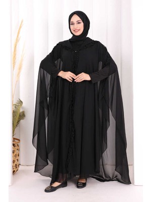 Bym Fashion Kapişonlu Abayalı Elbise Takım 3778 Siyah