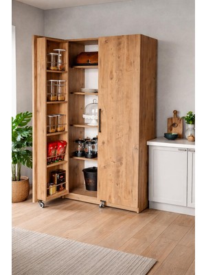 Modenza Mutfak %100 Mdf Erzak Dolabı - Kiler Dolabı - Atlantik Çam - Çok Amaçlı Dolap