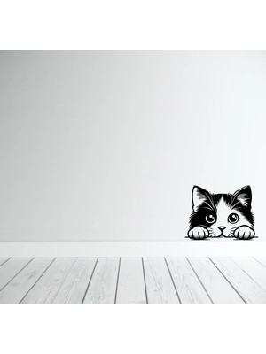 Kedi Figürü Duvar Modern Ahşap Tablo Dekor Siyah Renk 40 Cm.
