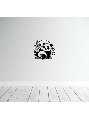 Panda Figürü Duvar Modern Ahşap Tablo Dekor Siyah Renk 40 Cm.