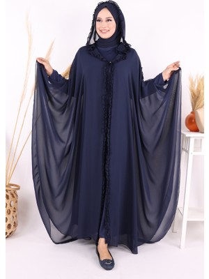 Bym Fashion Kapişonlu Abayalı Elbise Takım 3778 Lacivert