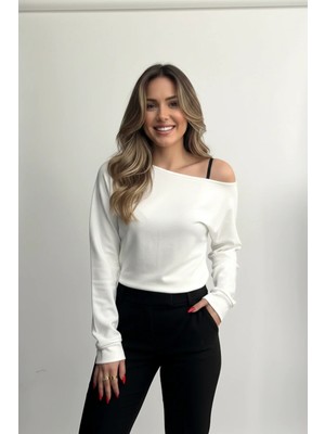 Lior Design Kadın Kışlık Regular Kesim Kalın Dokulu Tek Omuzlu Bluz