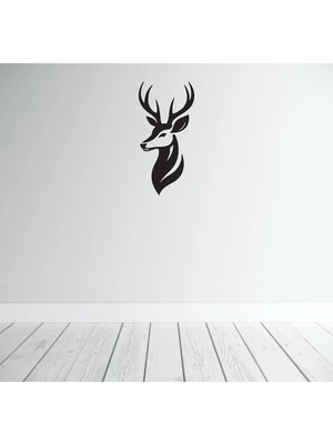 Geyik Figürü Duvar Modern Ahşap Tablo Dekor Siyah Renk 40 Cm.