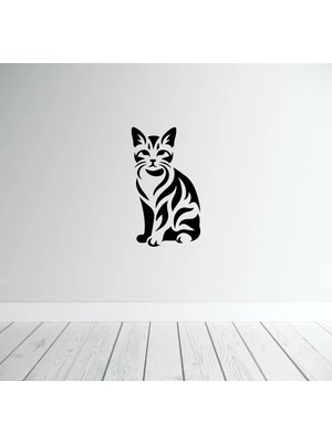 Kedi Figürü Duvar Modern Ahşap Tablo Dekor Siyah Renk 40 Cm.