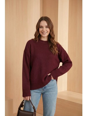 Lior Design Kadın Kışlık Bisiklet Yaka Oversize Anvelop Kesim Örme Kazak