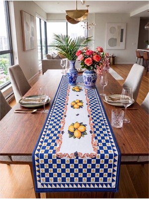 Nunuteks Limon Desenli Dekoratif Runner - 40X140 cm