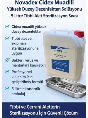 Novadex   Yüksek Düzey Dezenfektan Solüsyonu 5 Litre Tıbbi Alet Sterilizasyon Sıvısı