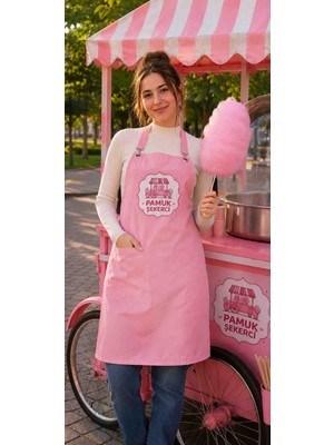 Mutfak Önlüğü pembe Baskılı Pamuk Şekerci Etkinlik önlüğü