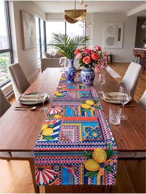 Nunuteks Limon Desenli Dekoratif Runner - 40X140 cm