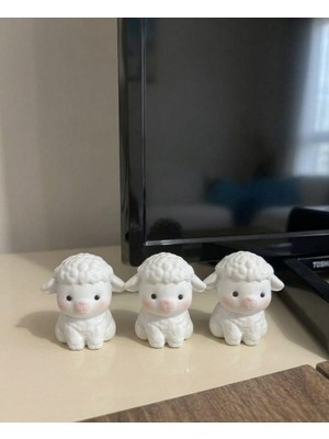3'lü Mini Kuzu Figürleri-Dekorasyon Süsü-Teraryum,saksı Süsü