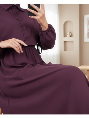 Moda Morfo Üstü Gömlek Detaylı Elbise Takım  -Mürdüm