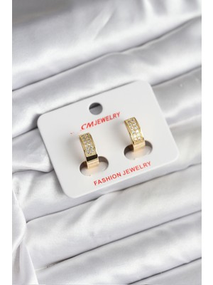Onba 14K Gold Renk Kaplama Zirkon Taşlı Halka cm Kadın Küpe 5886 - OB8789-6087