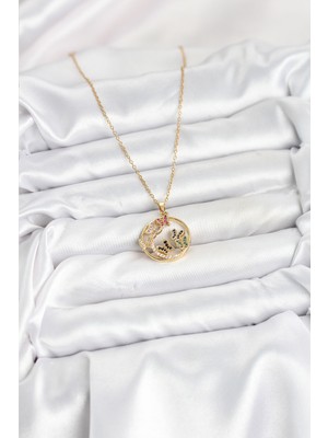 Onba 316L Çelik Zincir Gold Renk Zirkon Taşlı Kelebekli Kadın Kolye 5886 - OB2540-7476