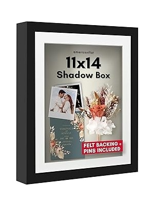 Uravas Store Americanflat 11X14 Gölge Kutusu Çerçeve Siyah 9X12 Mat ve Yumuşak Keten Arka - Duvar Veya Masa Üstü