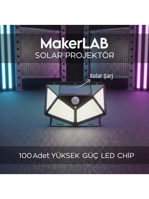 Makerlab Solar Projektör, Bahçe Projektörü 25W Sensörlü