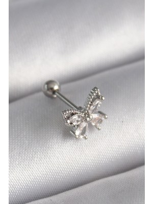 OEM 316L Çelik Gümüş Renk Zirkon Taşlı Kelebek Tragus Piercing 5886 - 5061-9860
