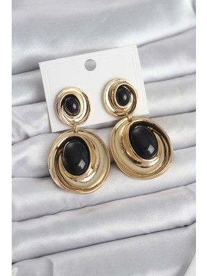 Maxdora Siyah Sallantılı Damla Model Gold Renk Vintage Kadın Küpe 5886 - MX002U-7JVHR8
