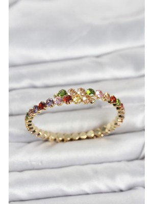 Maxdora Pirinç Gold Renk Karışık Renk Zirkon Taşlı Kadın Bileklik 5886 - MX002U-7JVWJ5