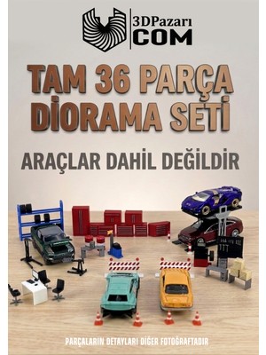 3dpazarıcom 36 Parça 1/64 Ölçekli Diorama Aksesuar Seti 3D Baskı