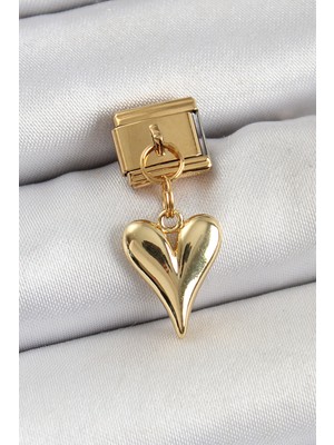 OEM 316L Çelik Sallantılı Kalp Model Gold Renk Nomination Charm 5886 - 2412-4411