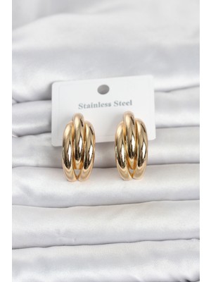 OEM 316L Çelik Gold Renk Yarım Halka Model Kadın Küpe 5886 - 2176-5457