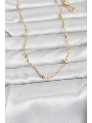 Meks cm 14K Gold Renk Burgu ve Top Zincirli Model 60 cm Kadın Kolye 5886 - HEP-8835-9889